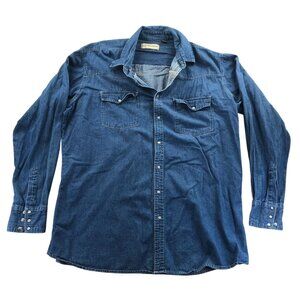 Bit & Bridle Mens Denim Shirt XL Long Sleeve Western Snap Classic Casual Blue